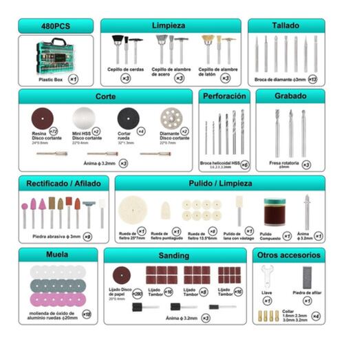 Accesorios  Mini Taladro Para Herramientas Kit 480 Pcs Verde