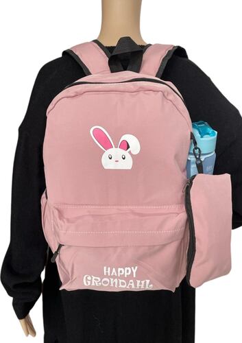 Mochila Backpack Semi Impermeable Con Lapicera Conejo Happy Asian Kawai