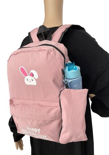 Mochila Backpack Semi Impermeable Con Lapicera Conejo Happy Asian Kawai