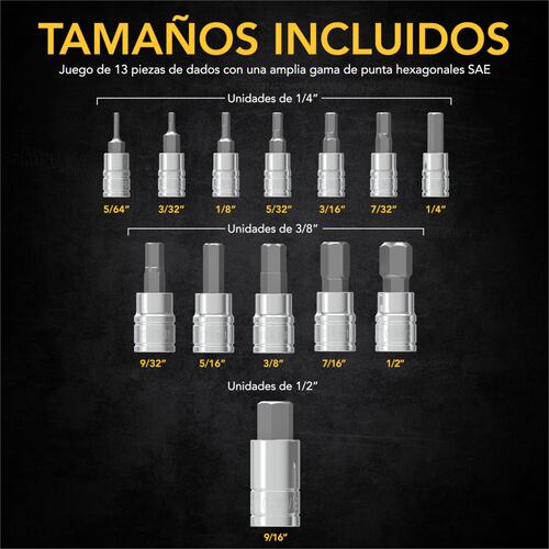 Juego Herramientas Dados Mecánica LEXIVON 13 pzas medida SAE