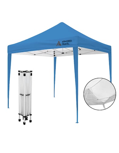 Toldo plegable Carpa retráctil Impermeable para exteriores Reforzado 3x3 m Armored Travel color Azul.