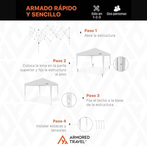 Toldo plegable Carpa retráctil Impermeable para exteriores Reforzado 3x3 m Armored Travel color Azul.