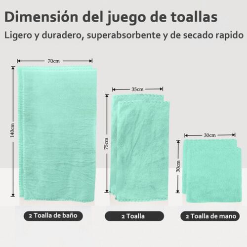 Juego De Toallas Baño Lana Suave  6 Piezas Verde