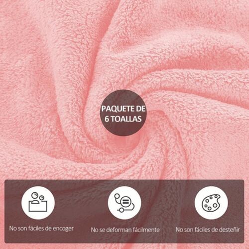 Juego De Toallas Baño Lana Suave  6 Piezas Rosa
