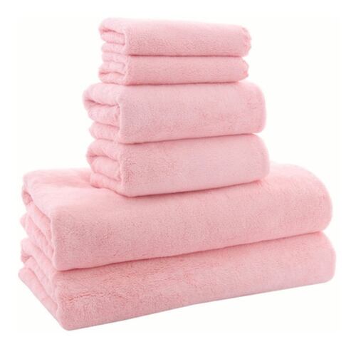 Juego De Toallas Baño Lana Suave  6 Piezas Rosa