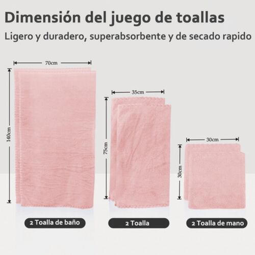 Juego De Toallas Baño Lana Suave  6 Piezas Rosa