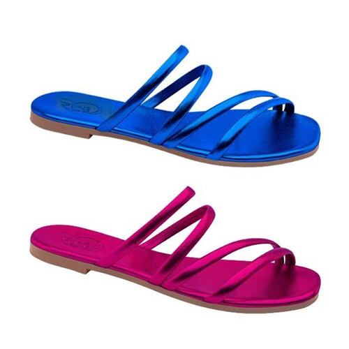 Sandalias para Mujer Kit de 2 pares tipo Slides de Multicolor Metálico (Azul/Fiusha), marca Pink by Price Shoes. 1084866