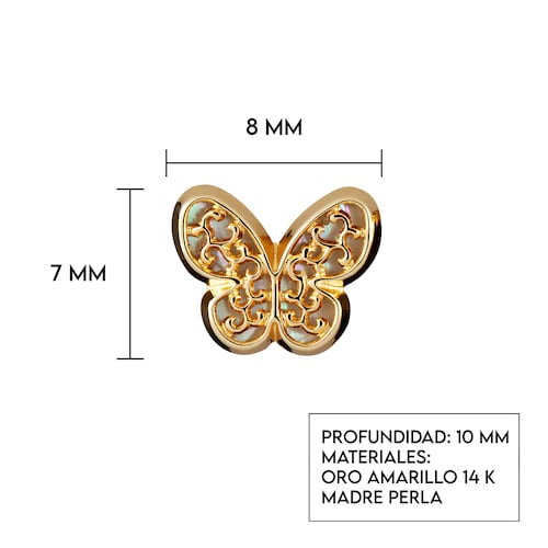 Aretes de Oro 14K broquel Mariposas con Filigrana Marca GIALLO Jewelry Joyería mexicana Oro 14K para Bebé, niñas, adultos