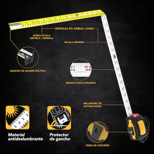 Flexómetro cinta métrica LEXIVON LX-205 7.5 metros 2 escalas AutoLock