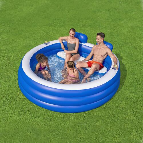 Alberca Inflable Familiar Circular Bestway Con Asientos 231 Cm Azul.