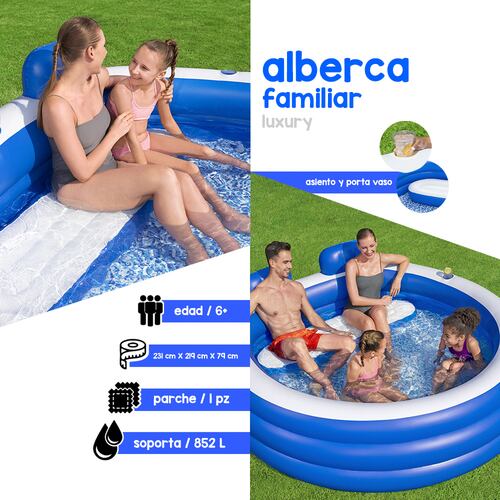 Alberca Inflable Familiar Circular Bestway Con Asientos 231 Cm Azul.