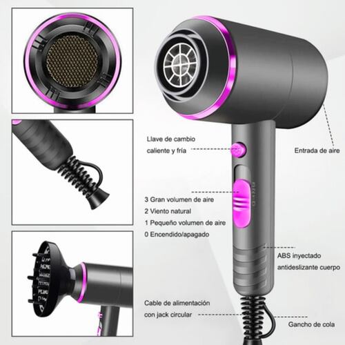 Secadoras De Cabello 3 Velocidades 1800w Negro con Morado