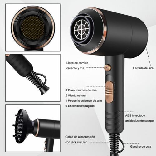 Secadoras De Cabello 3 Velocidades Negro con Dorado 220-240v