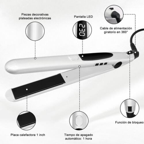 Plancha Para Cabello, 2en1 De Ceramica Color Blanco