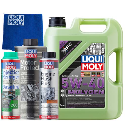 Kit de Afinación Aceite Sintético 5w40 Liqui Moly Molygen, 5 L + Motor Protect + Microfibra de Regalo