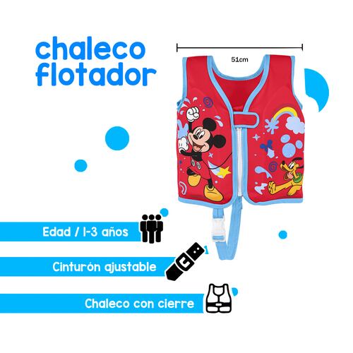Chaleco Salvavidas Infantil Bestway Mickey Mouse 51 cm Ajustable Rojo.