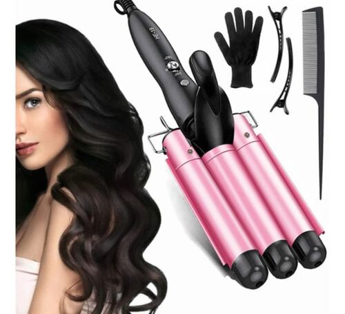 Rizador De Pelo Triple Tubo Rosa con Nero