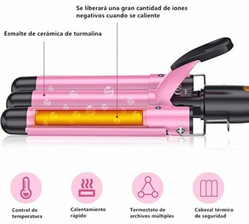 Rizador De Pelo Triple Tubo Rosa con Nero