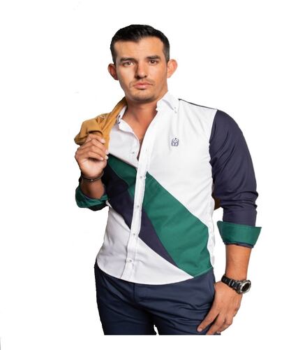 Camisa para Caballero Blanca con Detalles en Azul y Verde en Franja marca Luqtari