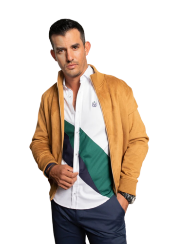 Camisa para Caballero Blanca con Detalles en Azul y Verde en Franja marca Luqtari