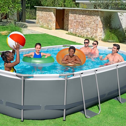 Alberca Estructural Ovalada Bestway 488 Cm Con Bomba Gris