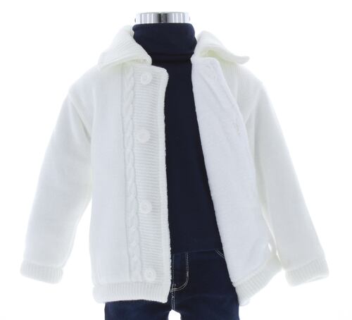 Abrigo Niño Blanco Bebe Chamarra Tejida 3319 0 a 4 Años.