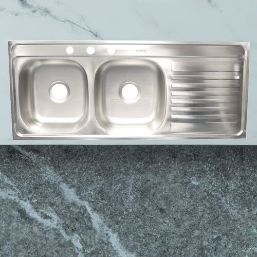 MEER Faucets by CNX | Tarja Doble para Cocina con Escurridero de Acero Inoxidable Satinado, Fregadero Doble para Empotrar, 120 x 50 x 15 cm
