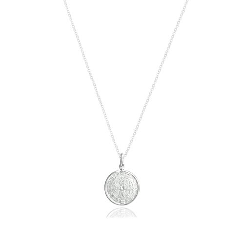 Medalla San Benito de plata .925 con cadena, Colección Nube, Joyería para Mujer de Anante Joyería.