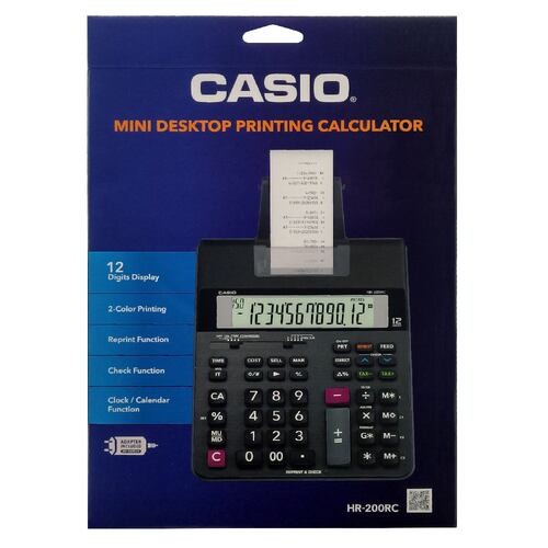 Calculadora CASIO HR-200RC Impresión 2 Colores 12 Caracteres