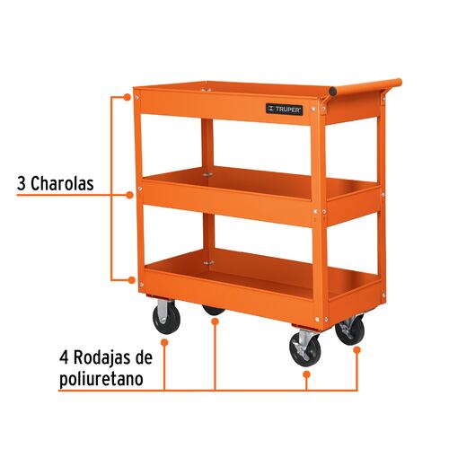 Carro carrito de servicio metálico charolas de uso Rudo hasta 120 kg Truper 