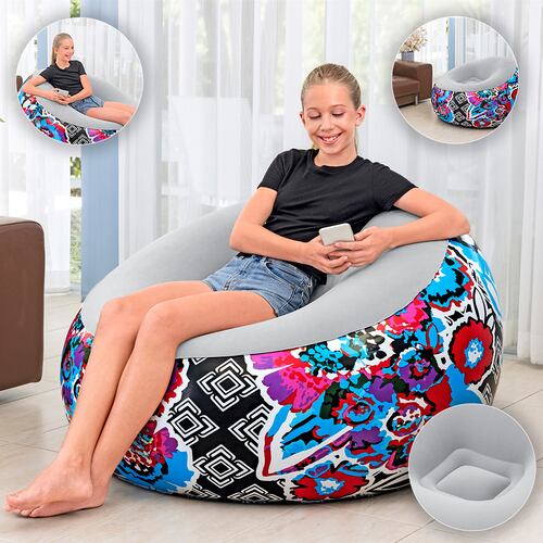 Sillón Inflable Puff Aterciopelado Bestway Diseño Floral Multicolor 