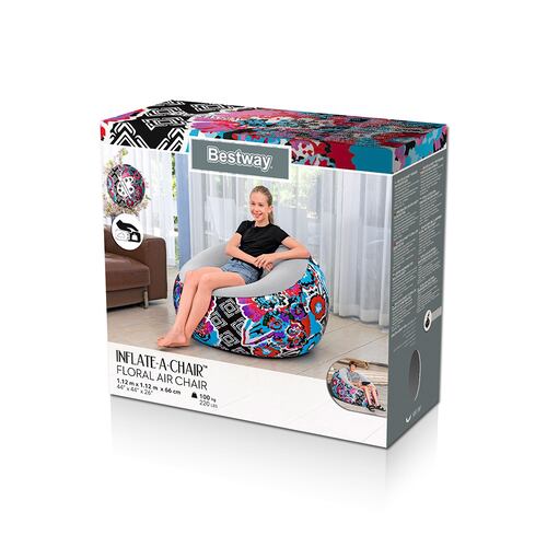Sillón Inflable Puff Aterciopelado Bestway Diseño Floral Multicolor 
