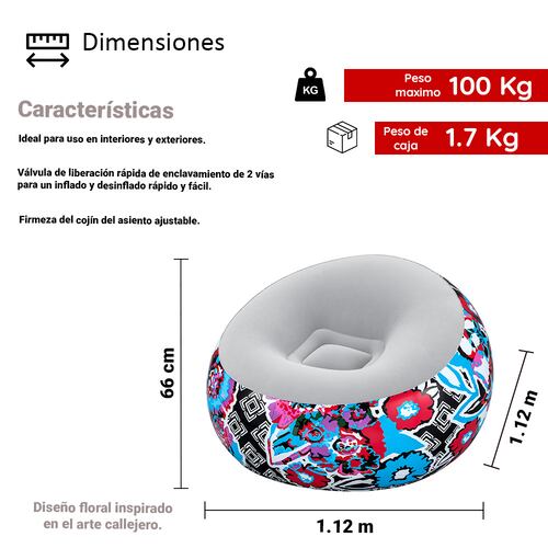 Sillón Inflable Puff Aterciopelado Bestway Diseño Floral Multicolor 