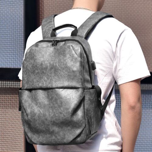 Mochilas Laptop Impermeable De Piel  Gris