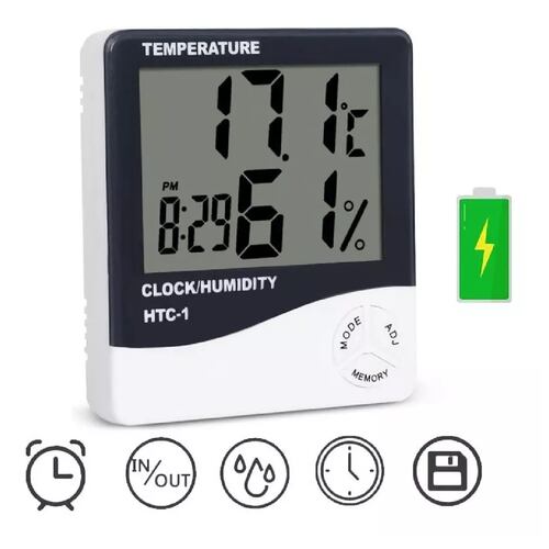 Higrometro Digital Termometro Medidor Humedad Reloj Alarma
