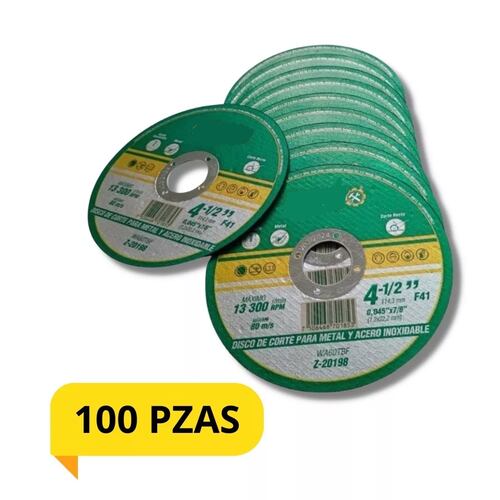 Disco Corte Acero 4-1/2 Inoxidable Y Metal Paquete 100 Pieza