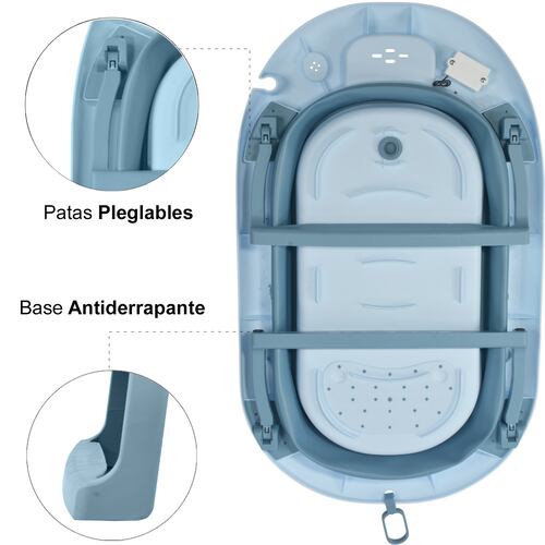 Tina Bañera Bebe Antiderrapante Portatil Regadera Plegable Azul
