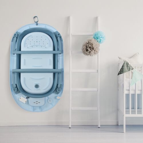 Tina Bañera Bebe Antiderrapante Portatil Regadera Plegable Azul