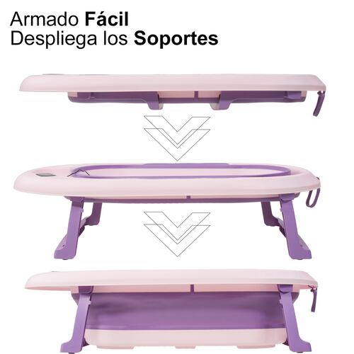 Tina Bañera Bebe Antiderrapante Portatil Regadera Plegable Morada