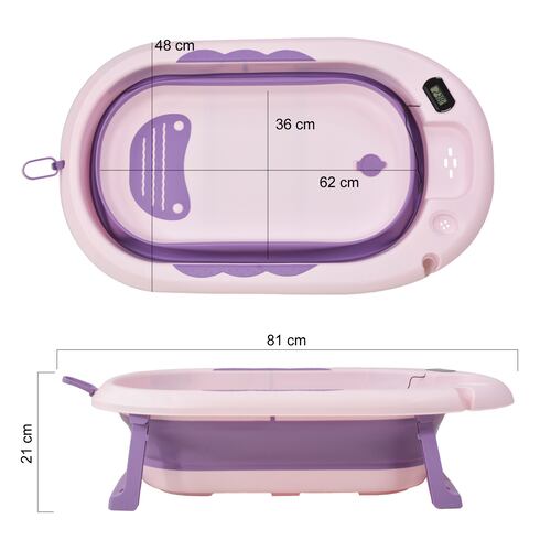 Tina Bañera Bebe Antiderrapante Portatil Regadera Plegable Morada