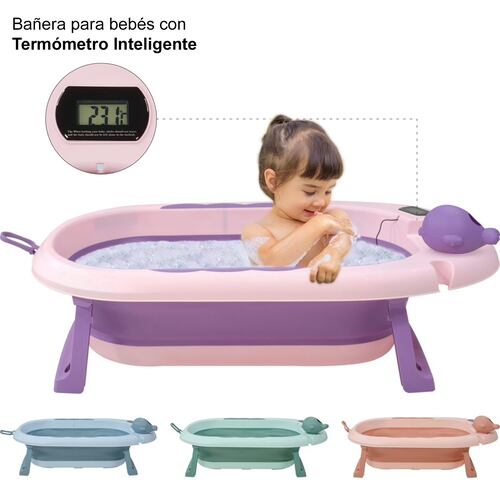 Tina Bañera Bebe Antiderrapante Portatil Regadera Plegable Morada