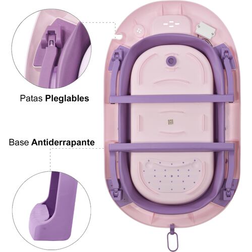 Tina Bañera Bebe Antiderrapante Portatil Regadera Plegable Morada
