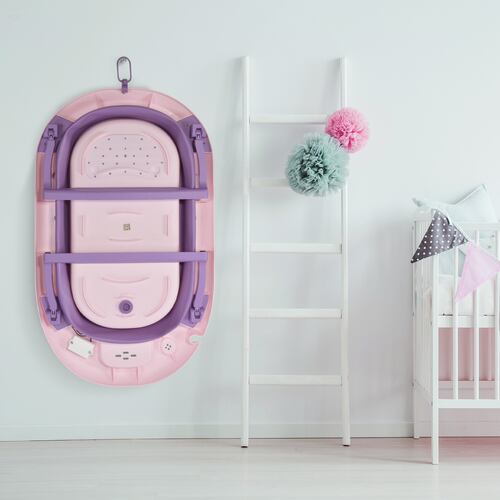 Tina Bañera Bebe Antiderrapante Portatil Regadera Plegable Morada