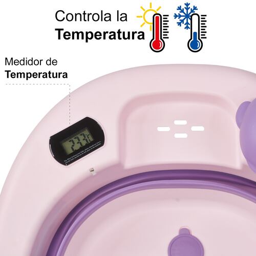 Tina Bañera Bebe Antiderrapante Portatil Regadera Plegable Morada
