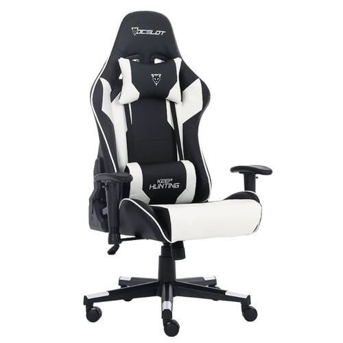 Silla Ocelot Gaming OSB-04, Negro con Blanco, de Vinipiel, Reclinable, Reposabrazos 2D, hasta 150 Kg.
