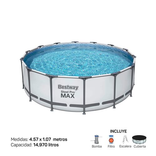 Alberca Estructural Redonda, Bestway de 457 x 107 cm, incluye bomba, cubierta y escalera