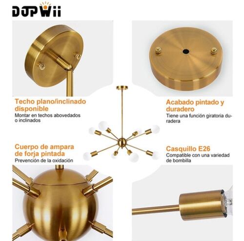 Lamparas Colgantes Vintage 8 Luces Sin Bombillas Dorado