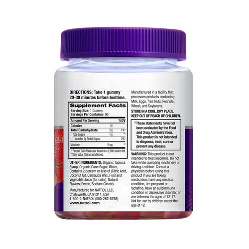 Melatonina Natrol 90 Gomitas 5mg Vegano Conciliar el sueño Sabor Fresa para Adulto.