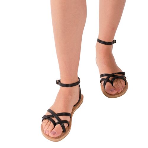 Sandalias negras tipo gladiador de pulsera  al tobillo tipo romano modelo California