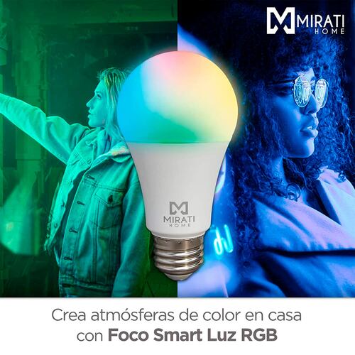 Foco Smart LED de 9 W, Mirati Home MFC2, Luz RGB, 2.4 GHz, compatible con Alexa y Google Assistant.